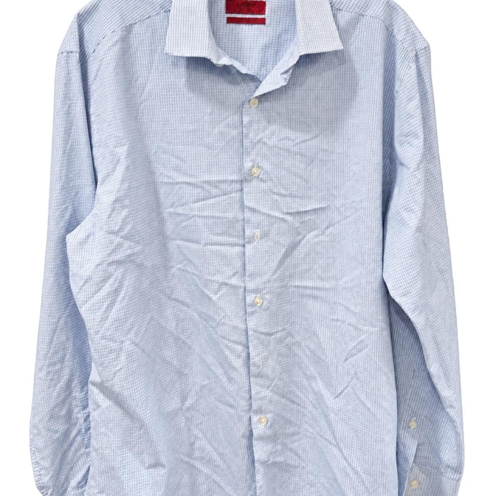 Alfani Fitted Performance Blue Check Dress Shirt Mens 16 34/35 Long Sleeve